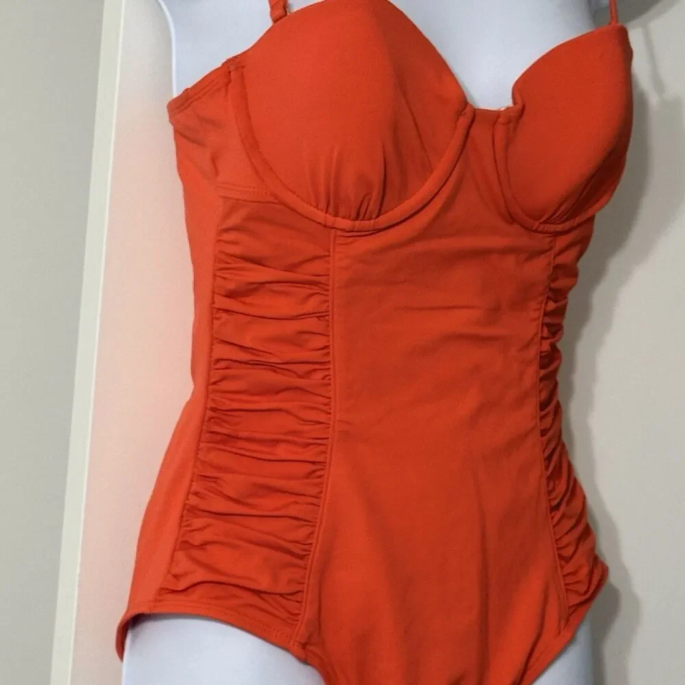 A.N.A. Shirred Side One Piece Swimsuit |  Size 8 | Color Coral